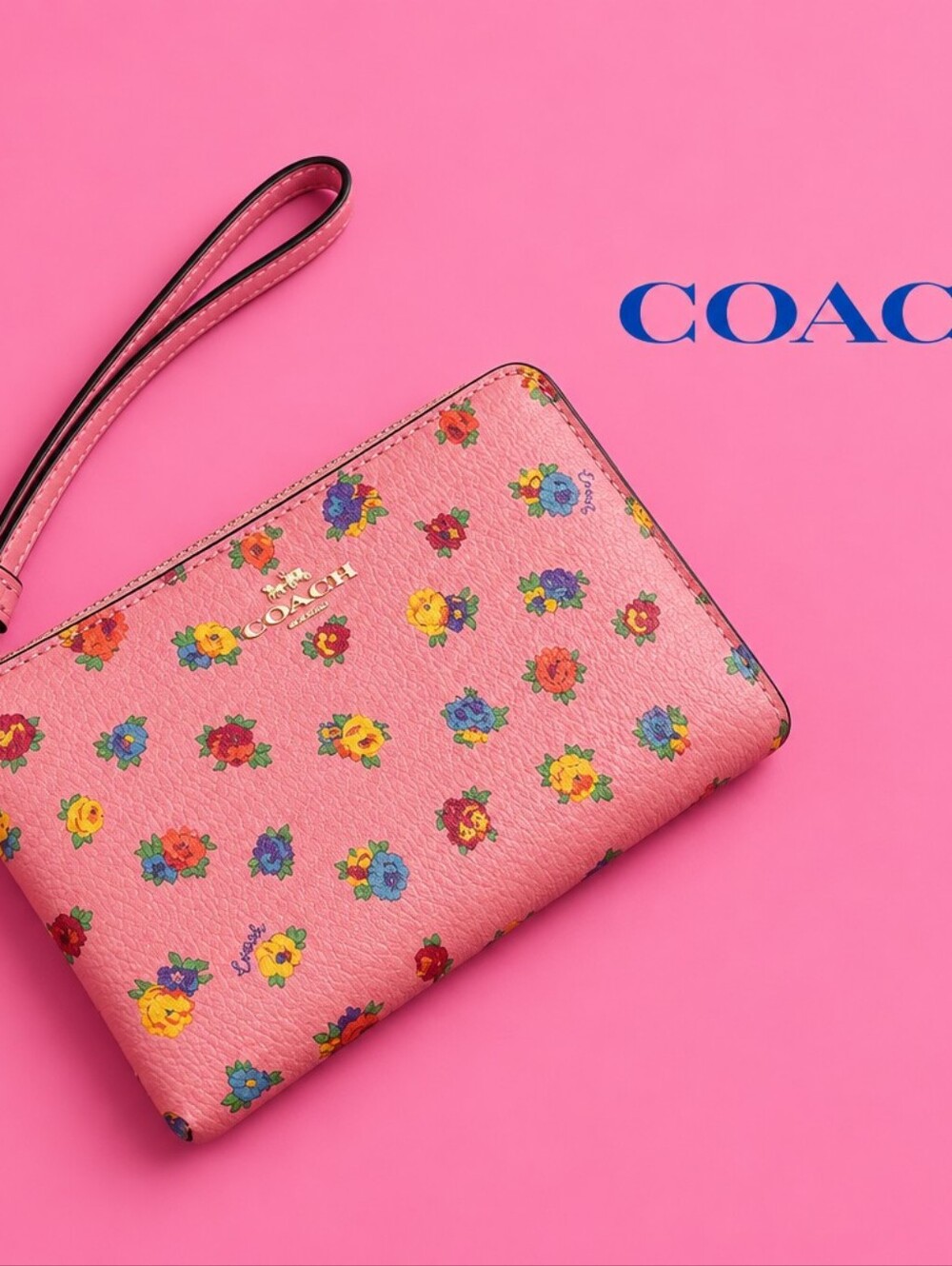 New! Coach Floral Pink Wristlet